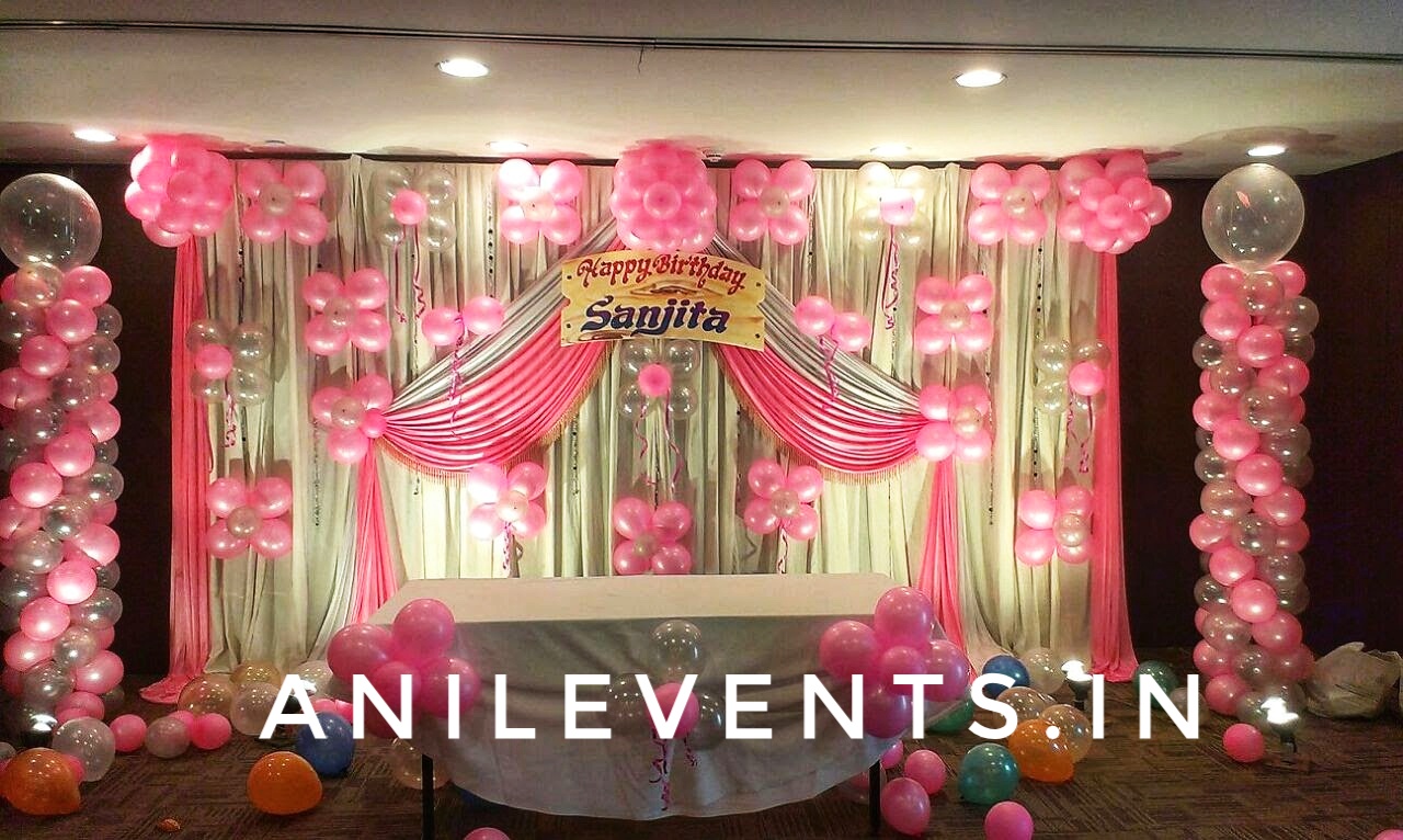Pink and White Balloon decoration at Party Hall – Anil Events ...