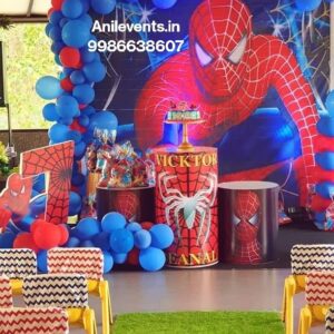 Spiderman theme Decoration is Perfect for your child's birthday Have a super hero-themed birthday party with this Spider-Man birthday decorations We use our creativity as per the likes of the kids such as arches, banners, streamers, cake table Decorations many more!