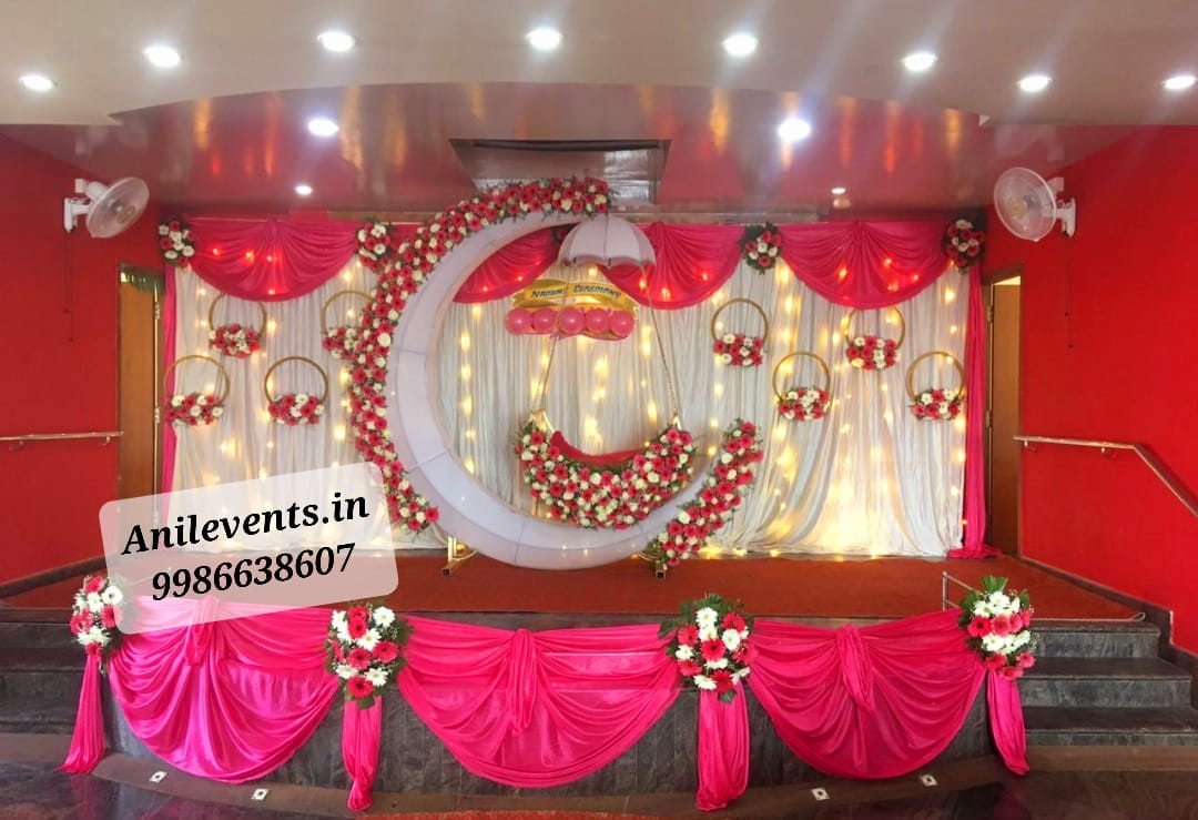 Red theme naming ceremony decoration – Anil Events Bangalore