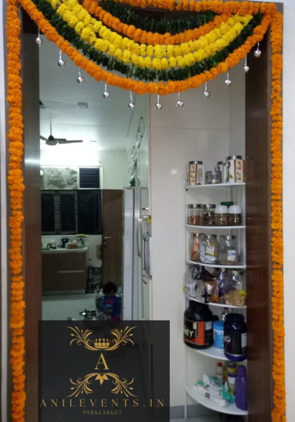 "We can decorate your home with strands of flowers- orange or yellow marigolds which can be strung everywhere in your home, (such as doors, gates, and steps), flower arch, flower bunches, and various forms of seasonal blooms are well-decorated for house-warming"