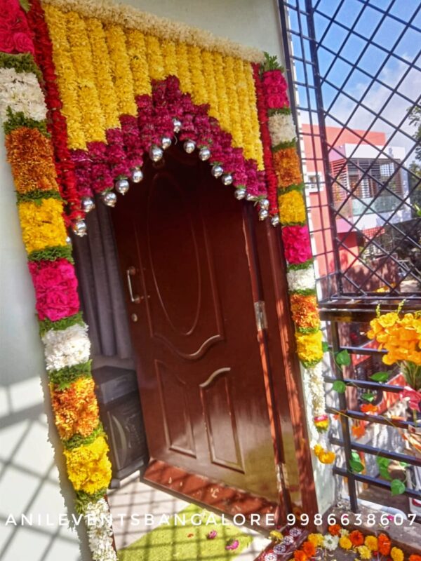 "We can decorate your home with strands of flowers- orange or yellow marigolds which can be strung everywhere in your home, (such as doors, gates, and steps), flower arch, flower bunches, and various forms of seasonal blooms are well-decorated for house-warming"