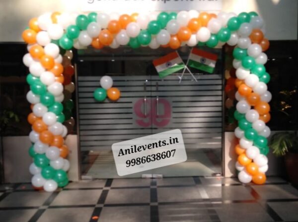 Celebrate Independence Day with Anil Events Bangalore as here is an amazing balloon decoration theme. We have used orange, white and green for Balloon Arch to celebrate Indian Republic/Independence Day to Special Tricolor Balloon Decoration in Schools, Office, Malls. Stores