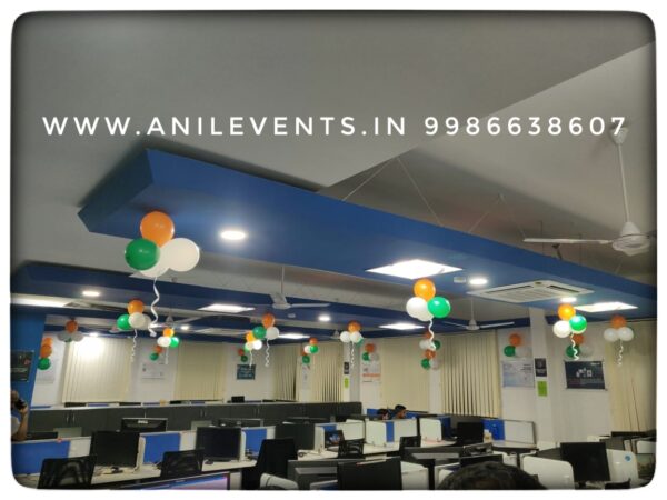 Celebrate Independence Day with Anil Events Bangalore as here is an amazing balloon decoration theme. We have used orange, white and green for Balloon Arch to celebrate Indian Republic/Independence Day to Special Tricolor Balloon Decoration in Schools, Office, Malls. Stores