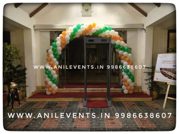 Celebrate Independence Day with Anil Events Bangalore as here is an amazing balloon decoration theme. We have used orange, white and green for Balloon Arch to celebrate Indian Republic/Independence Day to Special Tricolor Balloon Decoration in Schools, Office, Malls. Stores