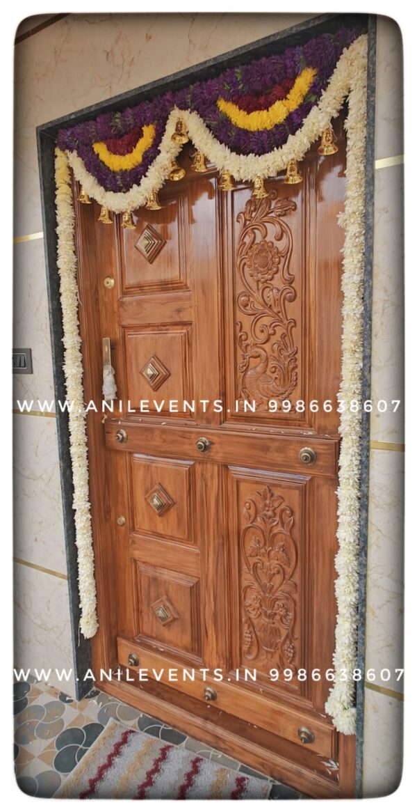 Express love and respect for the divine using flowers. Its significant part of the ritual. They are considered a manifestation of devotional emotion. Shop for the best flower door decorations from our collection of exclusive, customized & handmade Flower garlands for your Main door and Pooja room for any kind of occasions. By Anil Events Bangalore