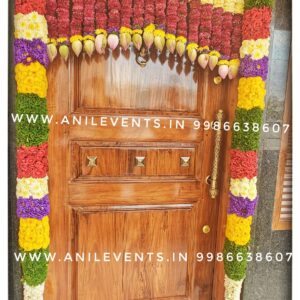 Express love and respect for the divine using flowers. Its significant part of the ritual. They are considered a manifestation of devotional emotion. Shop for the best flower door decorations from our collection of exclusive, customized & handmade Flower garlands for your Main door and Pooja room for any kind of occasions. By Anil Events Bangalore Shamanthige flower / Chrysanthemum and Marigold flowers are most popular and beautiful flowers of all time used to decorate homes. They come in a wide range of colours and varieties, so there is sure to be a type that will fit perfectly into any space