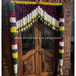 Express love and respect for the divine using flowers. Its significant part of the ritual. They are considered a manifestation of devotional emotion. Shop for the best flower door decorations from our collection of exclusive, customized & handmade Flower garlands for your Main door and Pooja room for any kind of occasions. By Anil Events Bangalore Shamanthige flower / Chrysanthemum and Marigold flowers are most popular and beautiful flowers of all time used to decorate homes. They come in a wide range of colours and varieties, so there is sure to be a type that will fit perfectly into any space