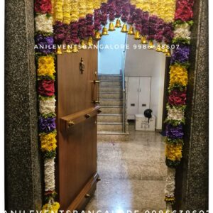 Express love and respect for the divine using flowers. Its significant part of the ritual. They are considered a manifestation of devotional emotion. Shop for the best flower door decorations from our collection of exclusive, customized & handmade Flower garlands for your Main door and Pooja room for any kind of occasions. By Anil Events Bangalore Shamanthige flower / Chrysanthemum and Marigold flowers are most popular and beautiful flowers of all time used to decorate homes. They come in a wide range of colours and varieties, so there is sure to be a type that will fit perfectly into any space